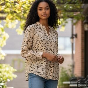 Beige and Black Patterned Blouse
